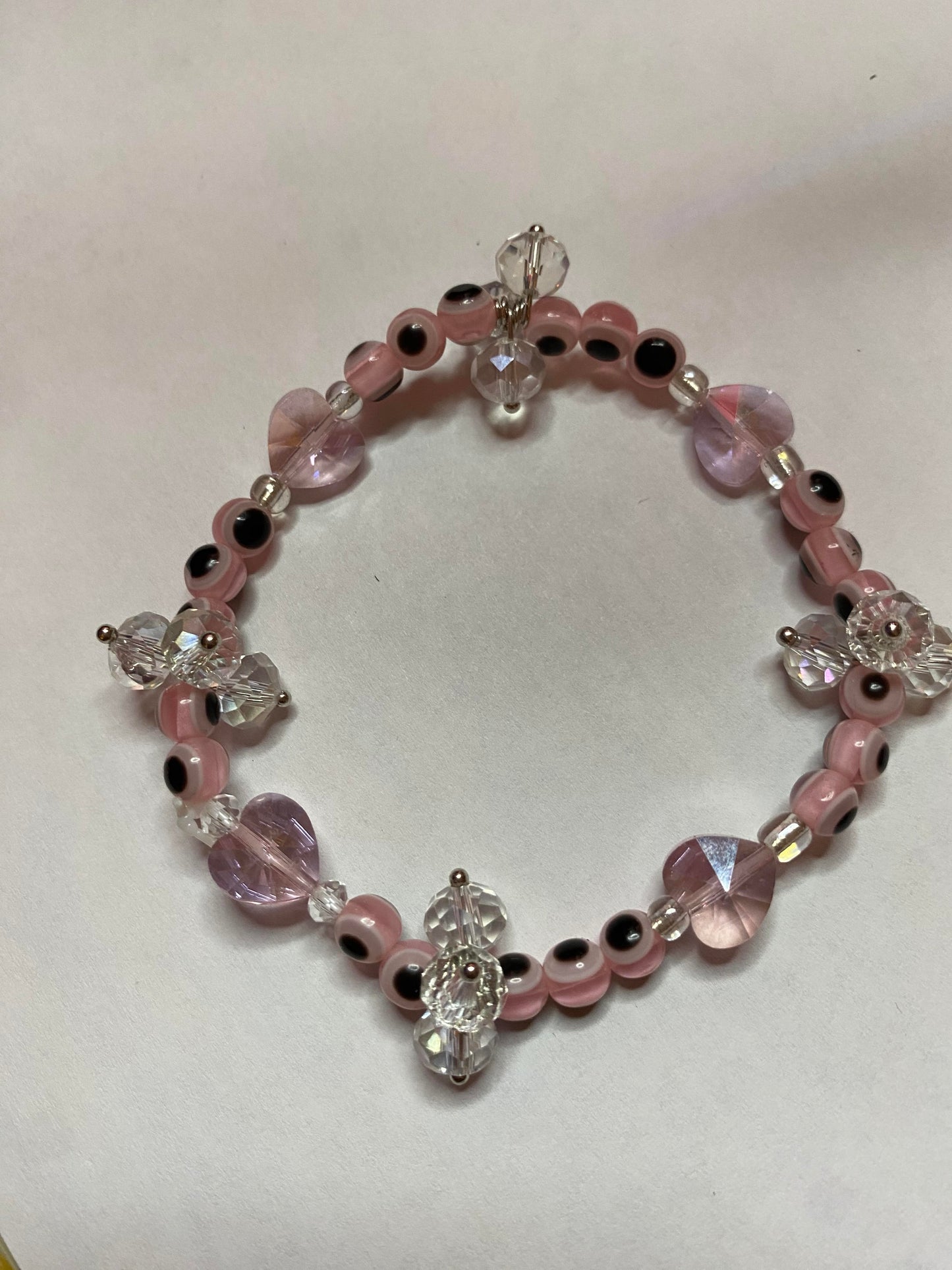 Pink Hearts with Tri-crystal Light Pink Evil Eye Bracelet